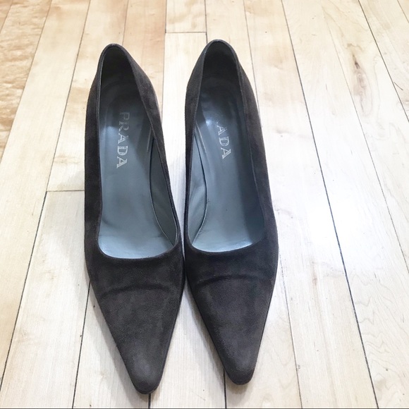 Prada Brown Suede Block Heel Pump Sz 40/10 - Picture 2 of 7